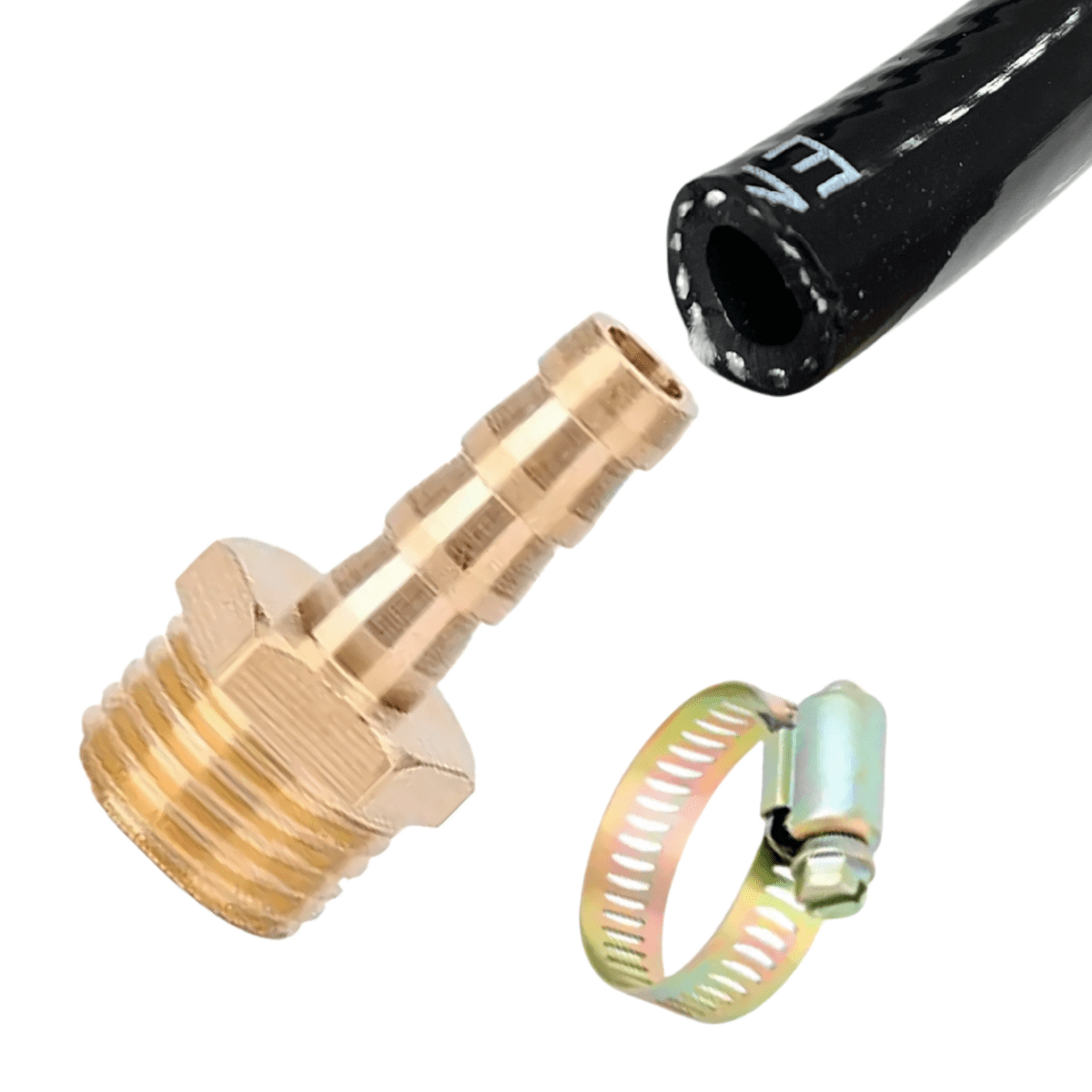 Cachimba recta he gas 1/2 x 3/8 con abrazadera