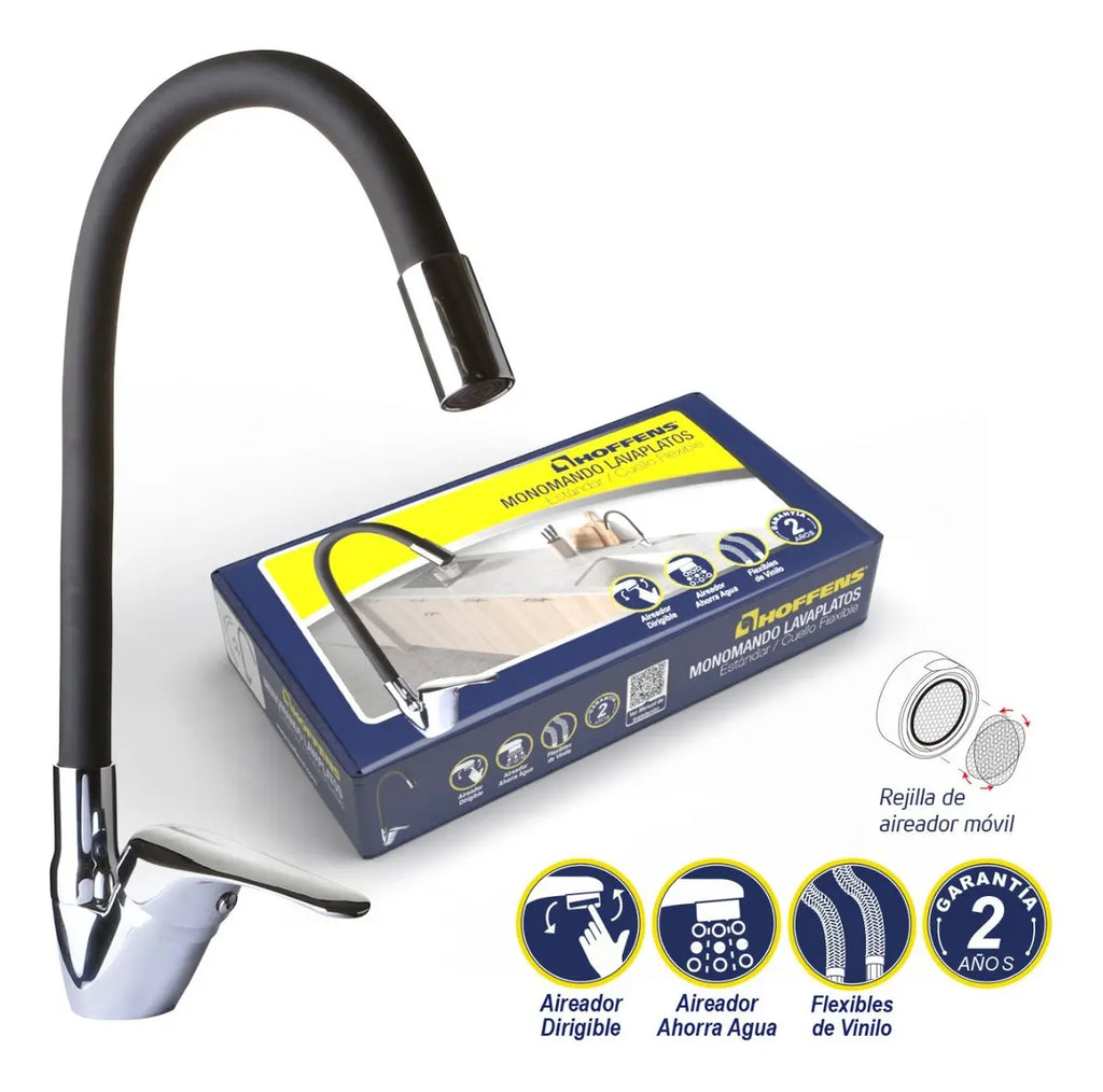 Monomando lavaplatos cuello flexible abs allegra cromado hoffens