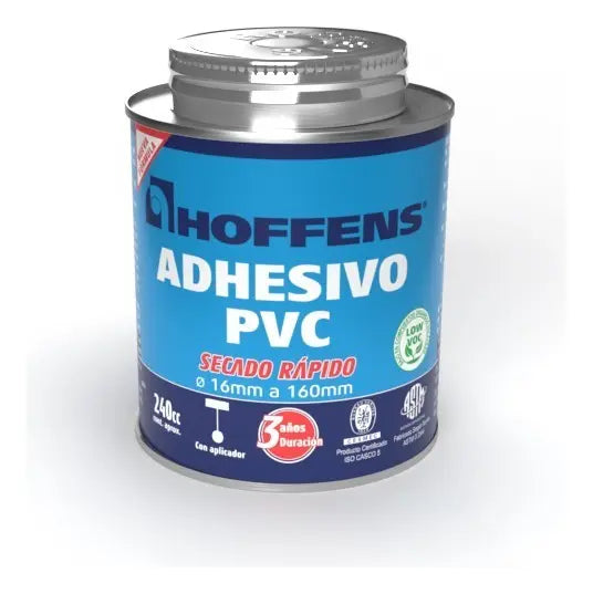 Adhesivo pvc 240cc lata hoffens secado rapido