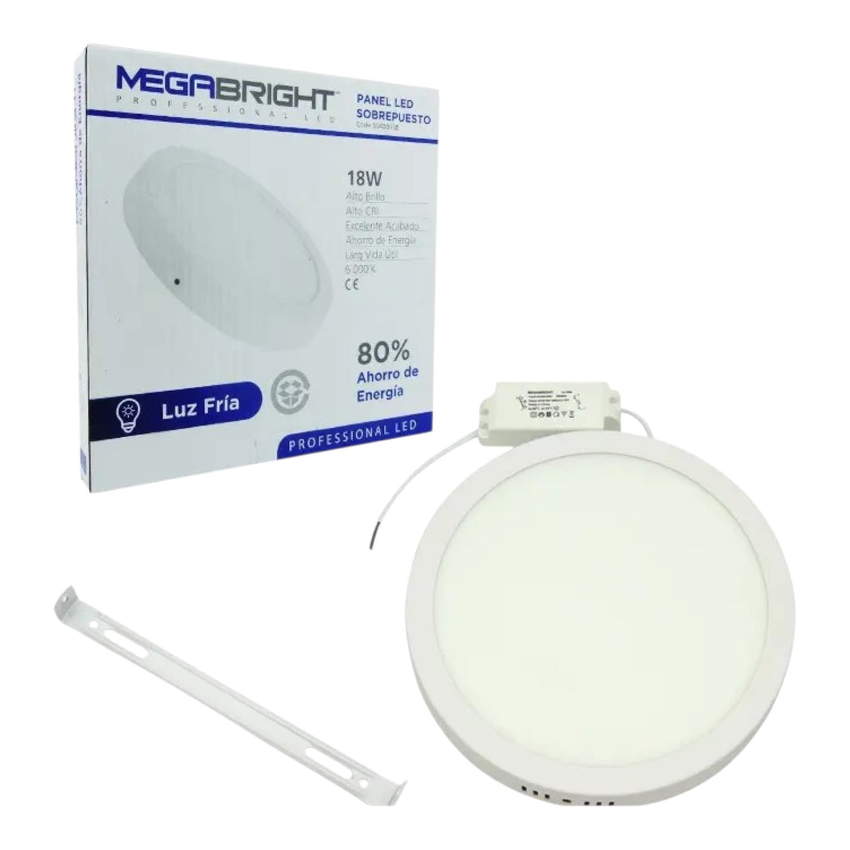Panel led redondo sobrepuesto 18w luz fria 6000k megabright
