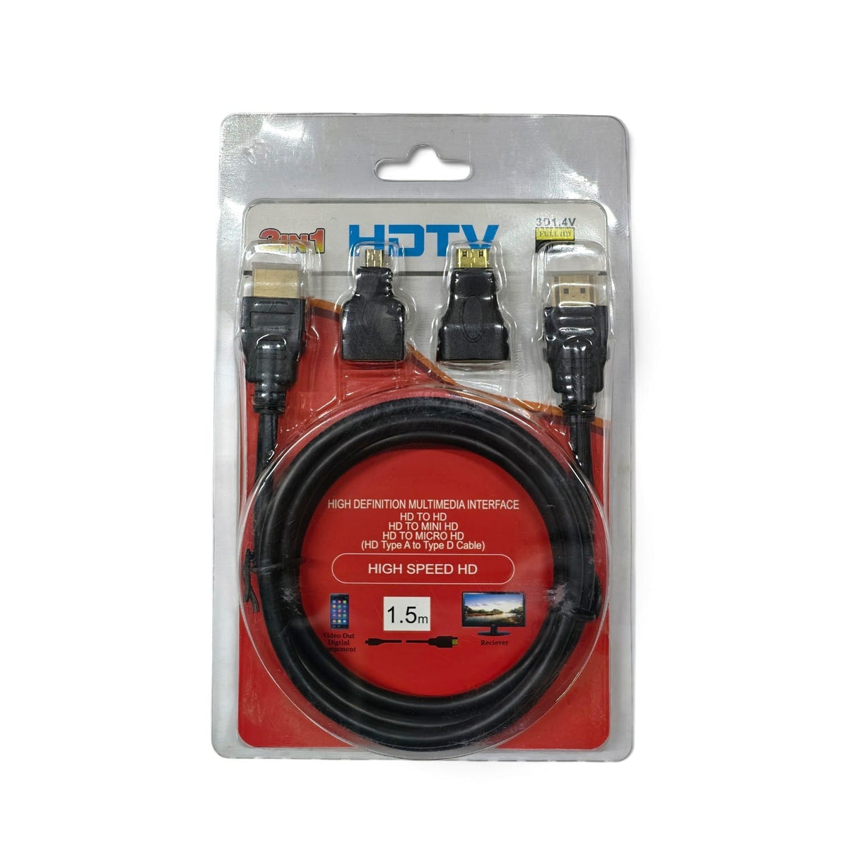 Cable hdmi + adaptadores micro hdmi y mini hdmi 1.5mts