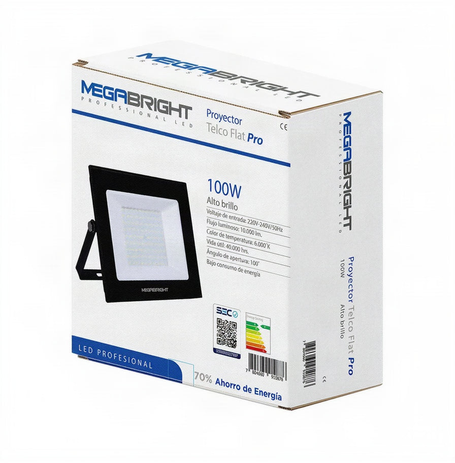 Proyector led 100w telco flat pro luz fria (6000k) megabright